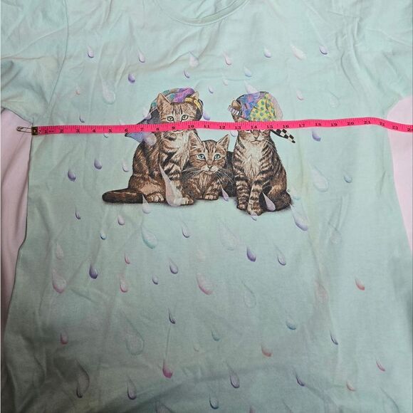 VINTAGE 90s mint green kittens in the rain short sleeve unisex tee shirt L - Picture 10 of 11